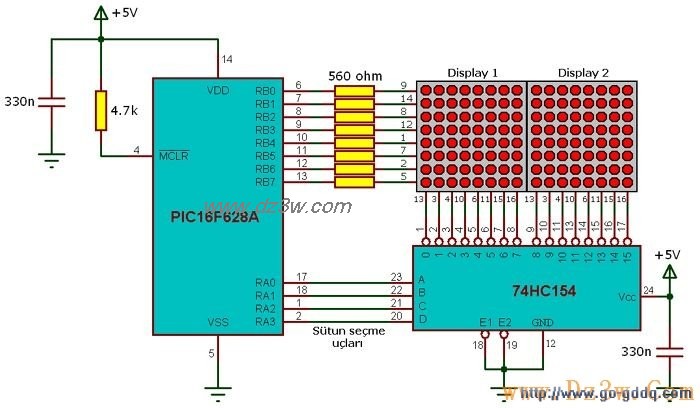 PIC单片机驱动LED显示屏电路图