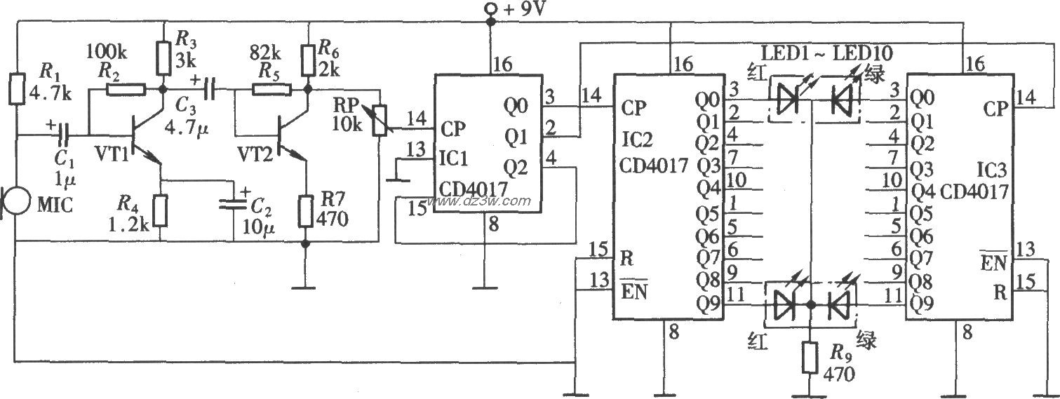 由CD4017组成的乐控变色电路图