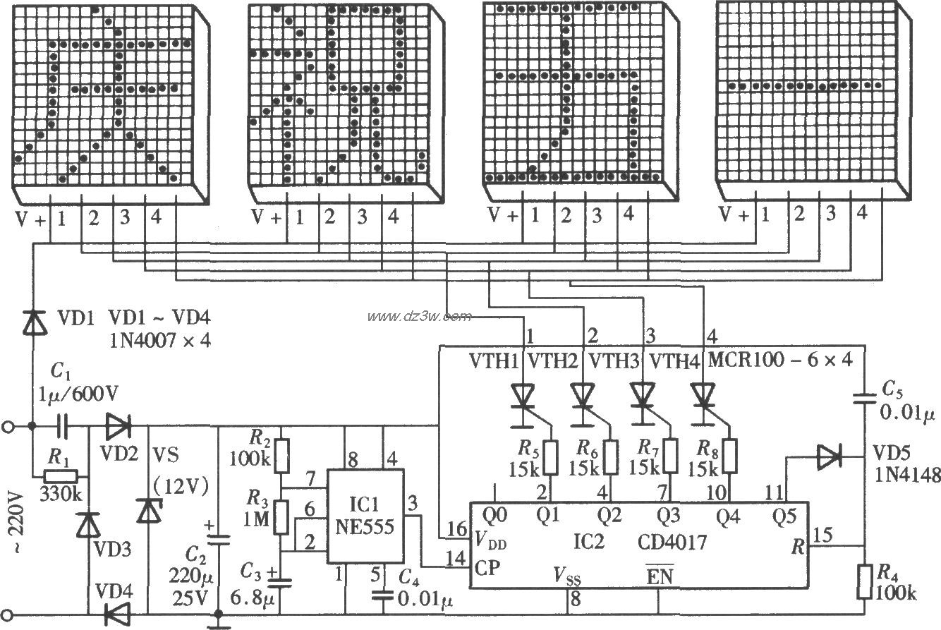由NE555、CD4017组成的节电路图