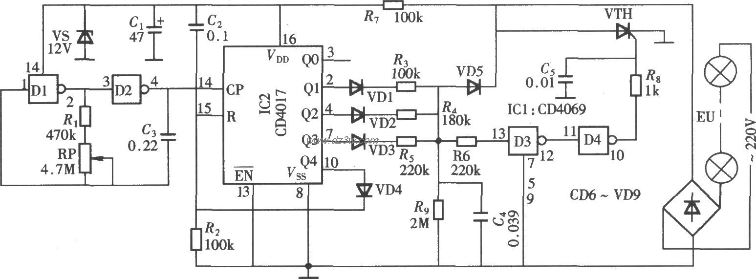 由CD4017构成的新颖的彩电路图