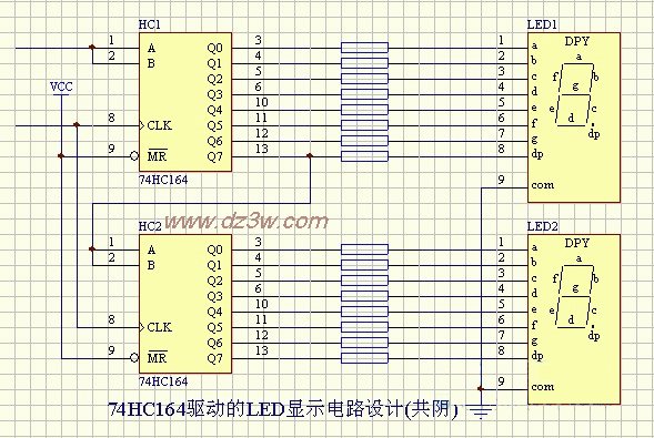 LED-74HC164驱动的LED显电路图
