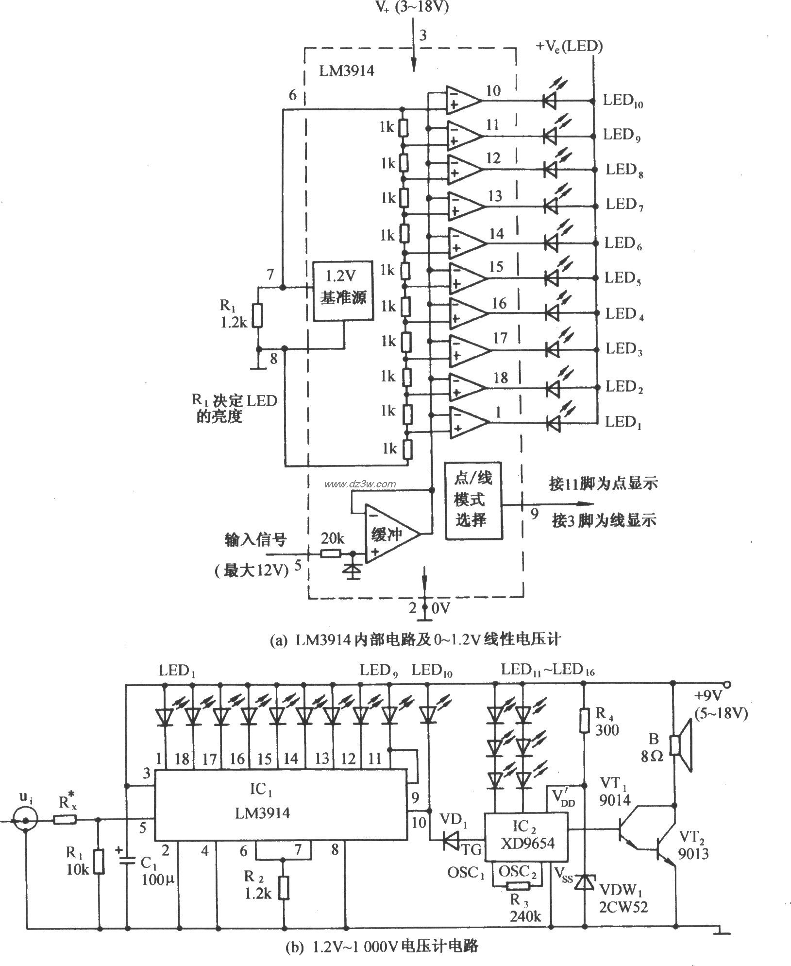 可变量程1.2～1000V点模电路图