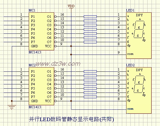 LED-并行LED数码管静态显电路图