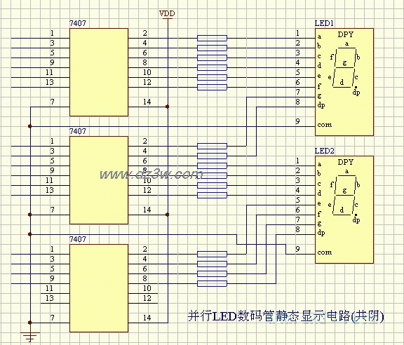 LED-并行LED数码管静态显电路图