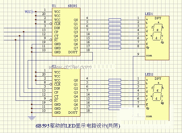 LED-6B595驱动的LED显示电路图