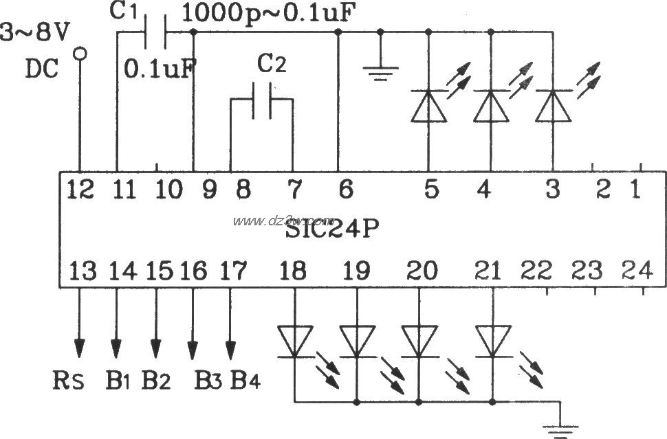 SIC24P用于驱动直流LED应电路图