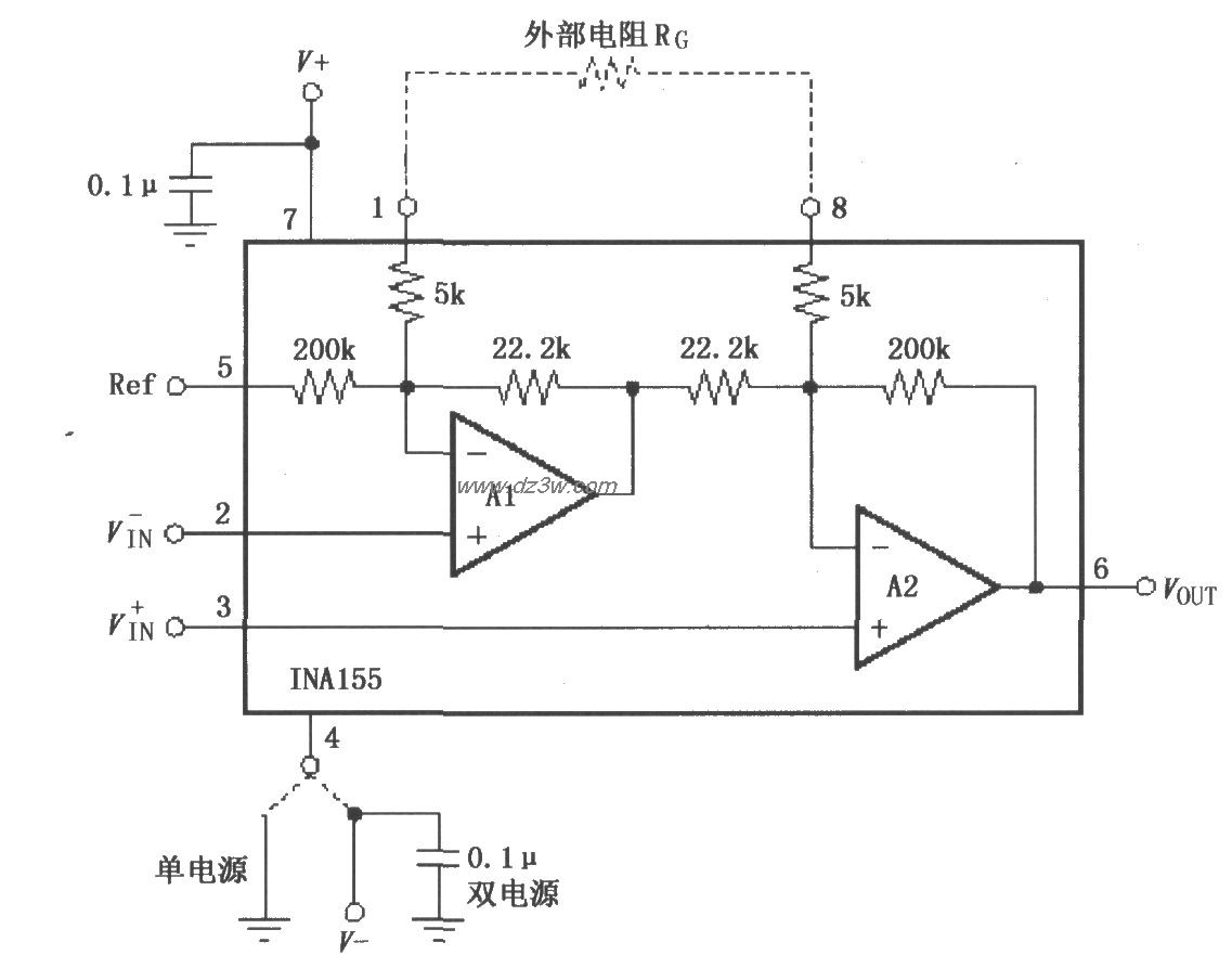 INA155／156信号和电源的电路图