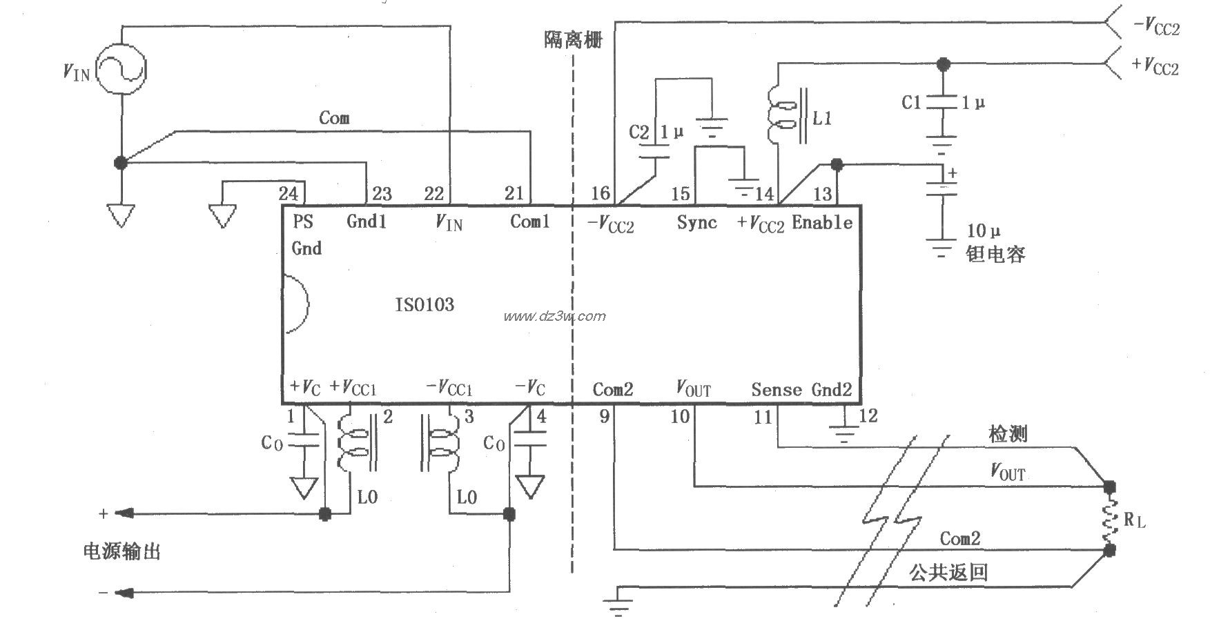 ISO103信号与电源的基本电路图