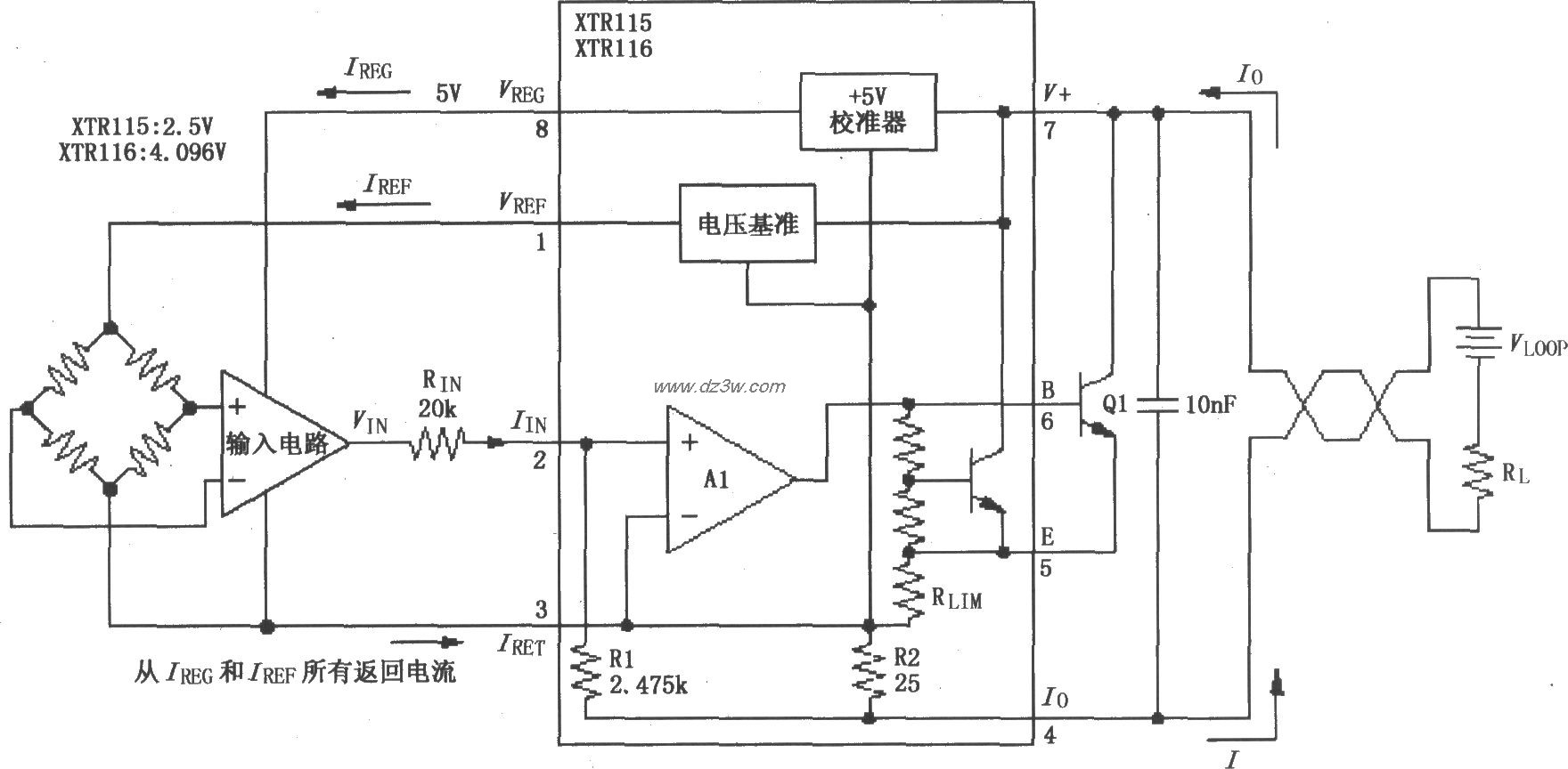 XTR115/116基本连接电路电路图
