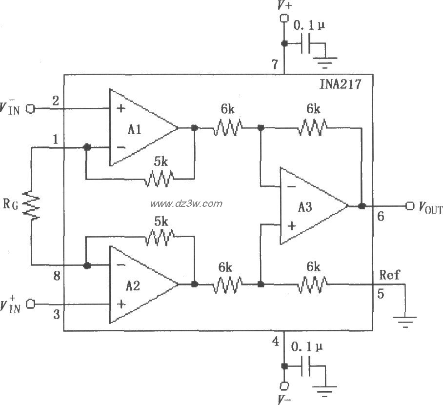 INA217信号和电源的基本电路图