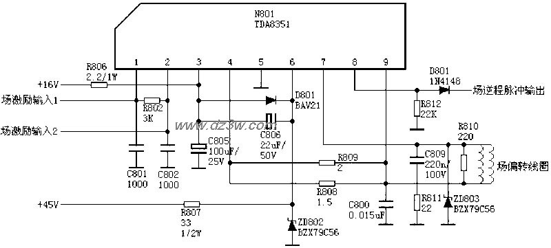 场输出电路:TDA8351电路图