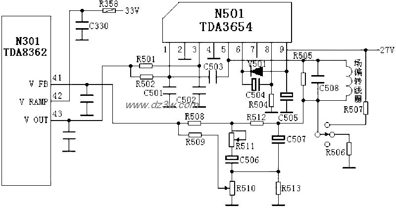 场输出电路:TDA3654电路图