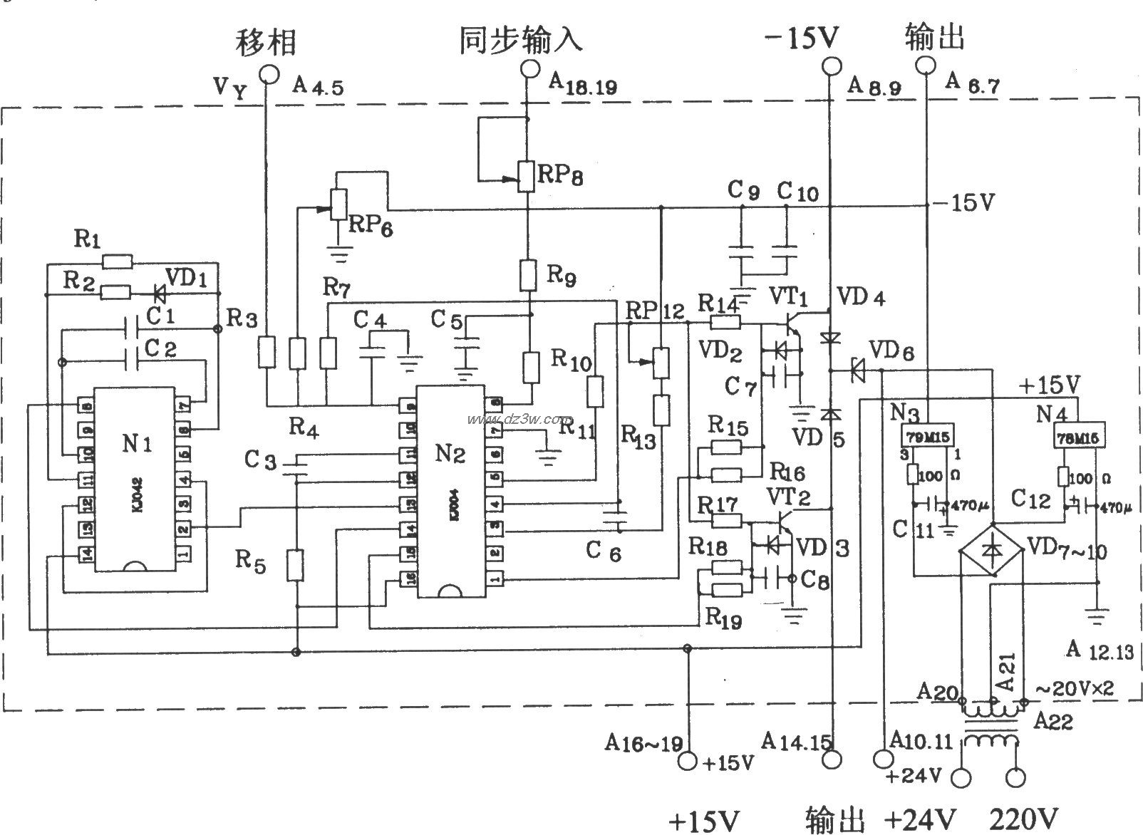 KJZ2可控硅触发板电原理电路图