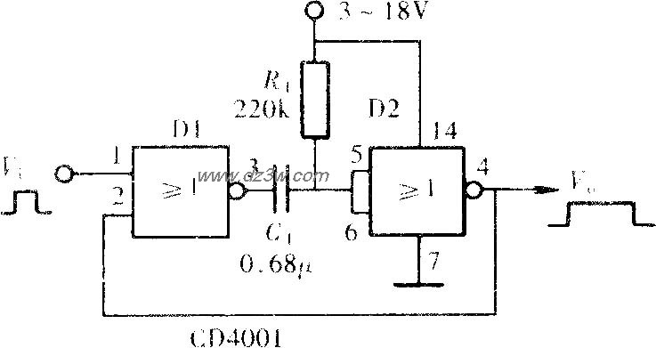 用门电路组成的单稳态触电路图