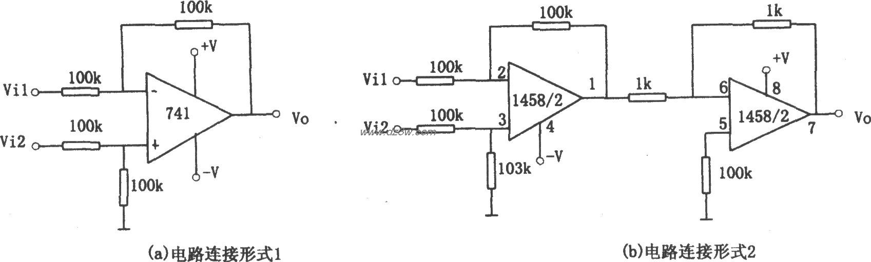 通用减法器(741、1458)电路图