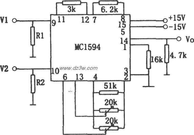 交流电压乘法器(MC1594)电路图