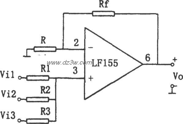 LF155构成的同相加法电路电路图