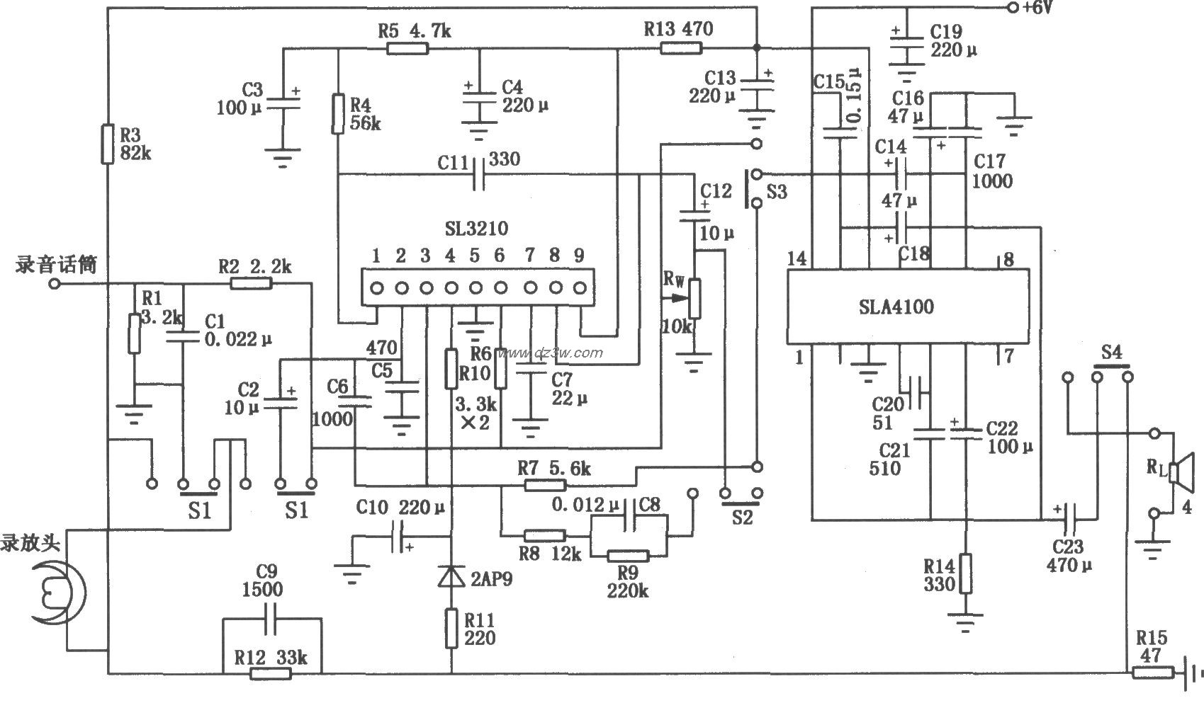 SLA4100构成的录放电路电路图