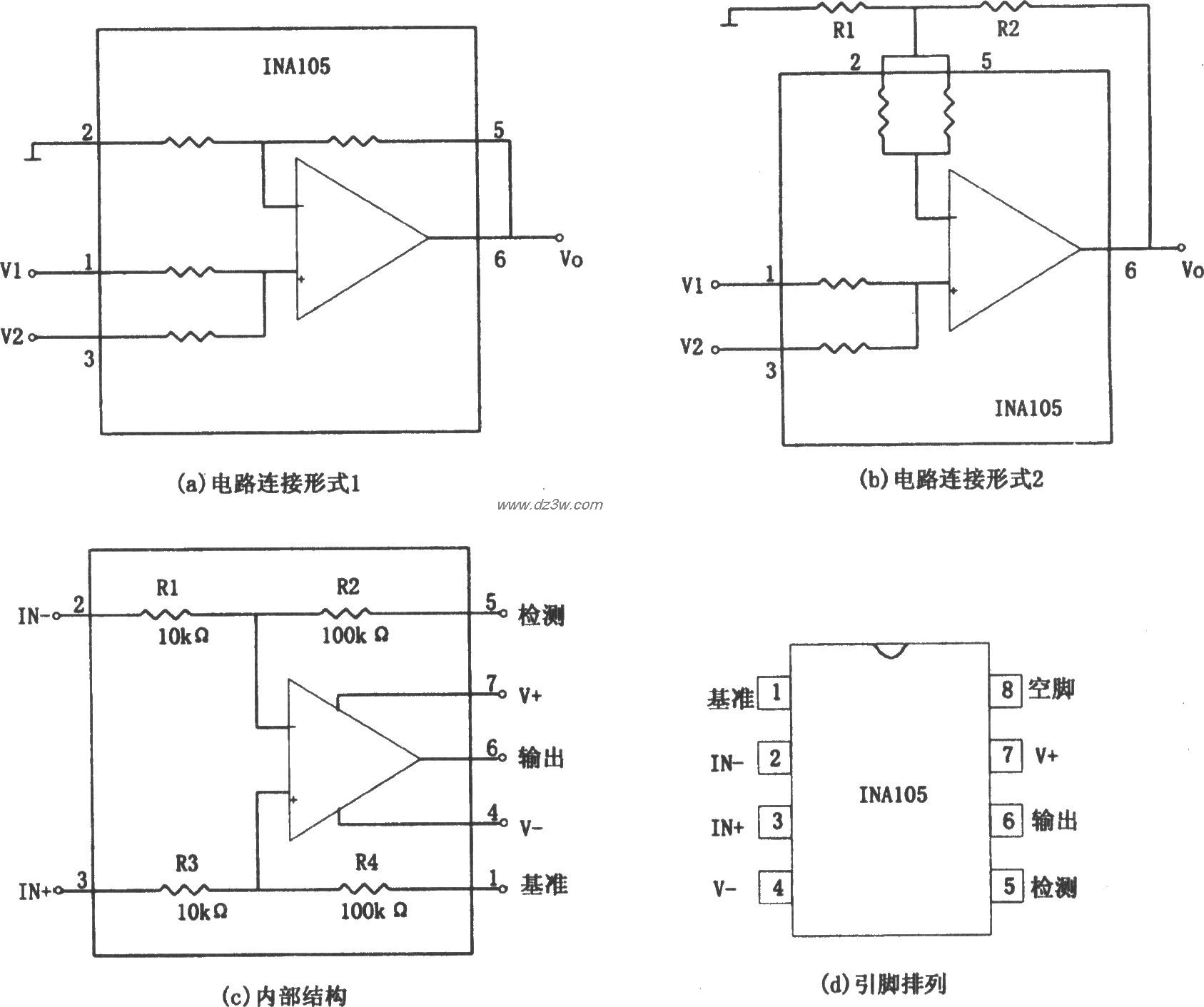 INA105构成的精密加法电电路图