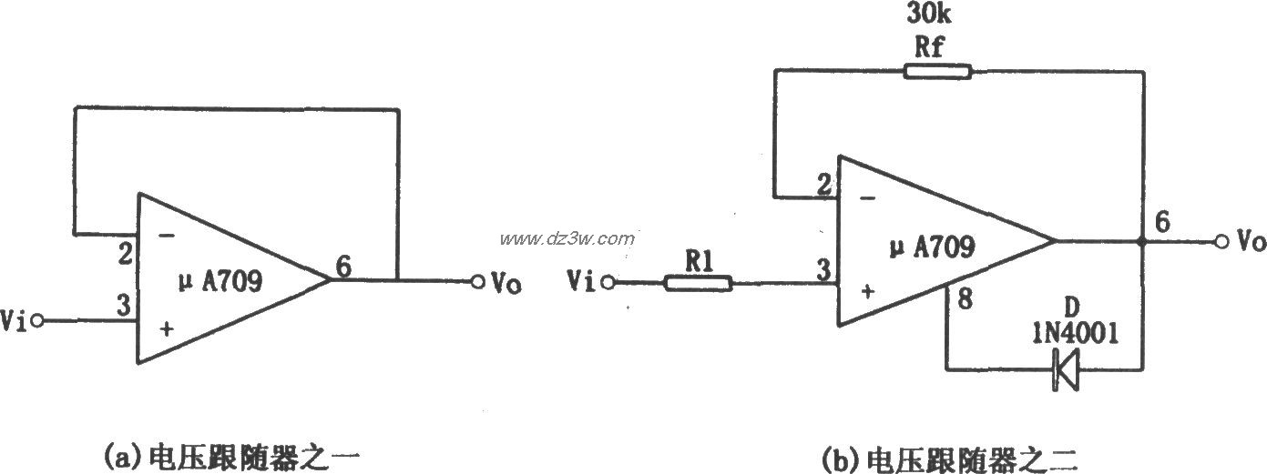 μA709构成的电压跟随器电路图