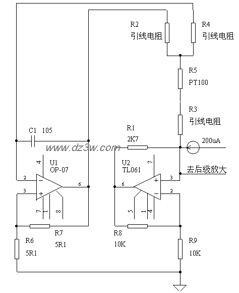 PT100的前端电路电路图