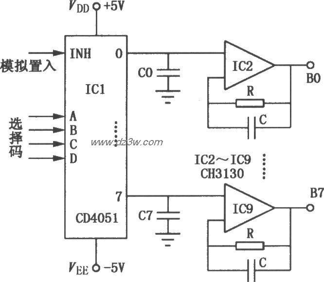 CD4051、CH3130组成的多电路图