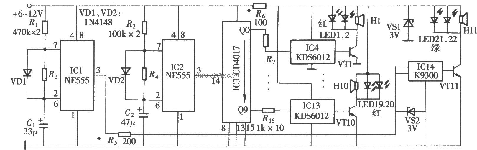电子百鸟朝凤(NE555、CD电路图