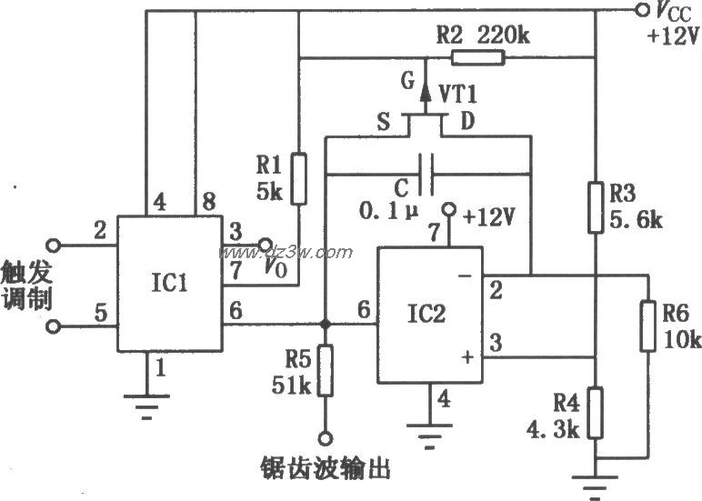 LM555组成的宽动态脉宽调电路图