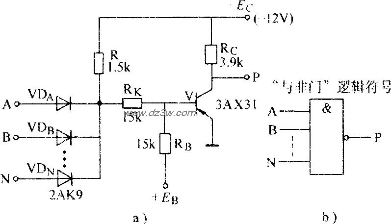 二极管-晶体管与非门电路图