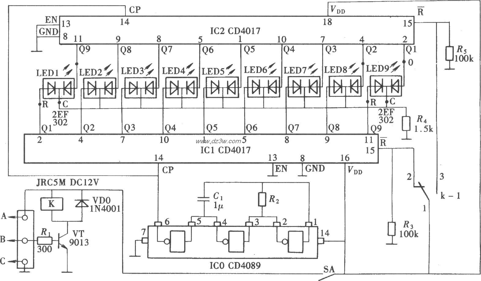 电流方向演示器(CD4089、电路图