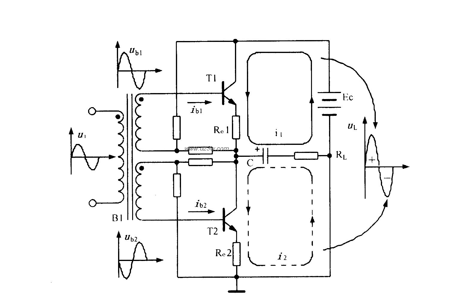 有输入变压器的OTL电路电路图