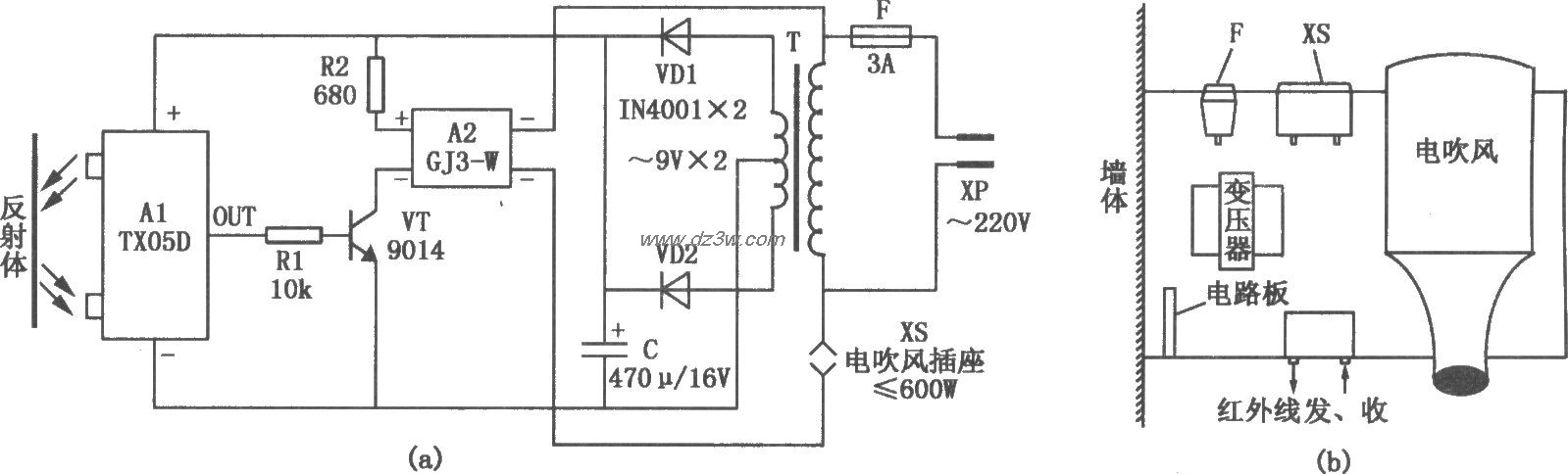 家用自动干手器电路电路图