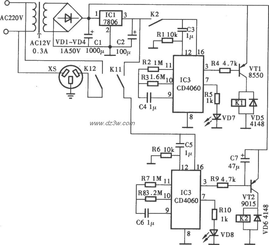 家用电器用电定时器电路电路图