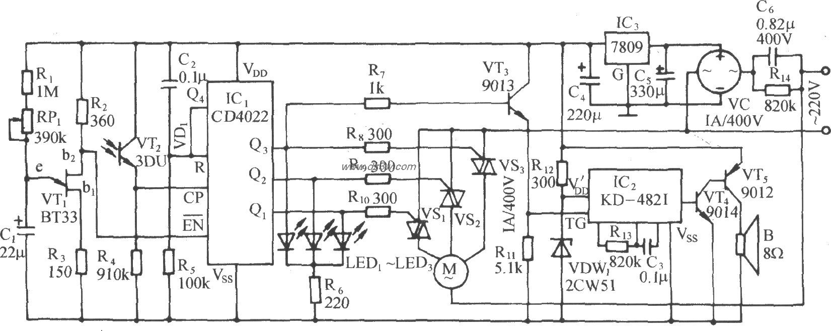 光控式电扇仿自然风模拟电路图