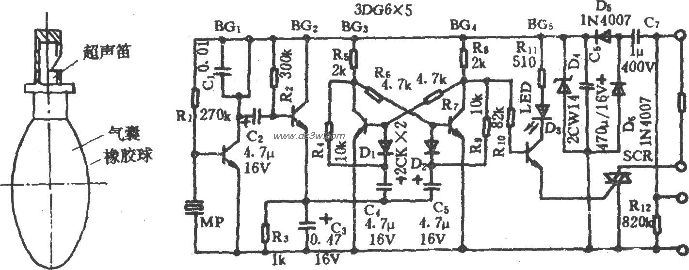 电风扇亚超声波遥控开关电路图