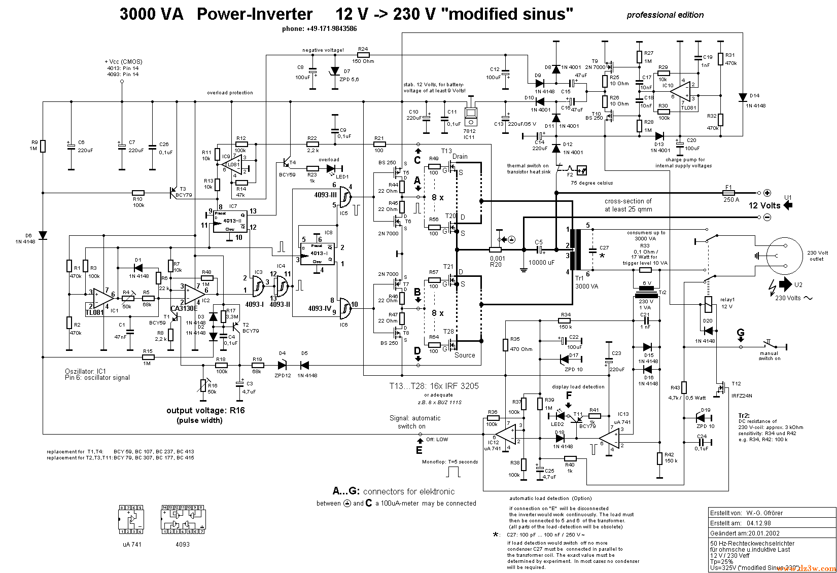 大功率12V-230V正弦波逆电路图