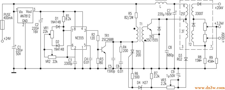 24V供电CRT多幅照相机高电路图