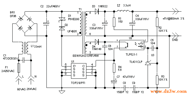5V,4W开关电源电路图电路图