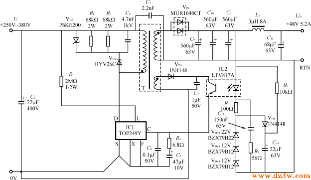 TOP249Y组成的隔离式250电路图