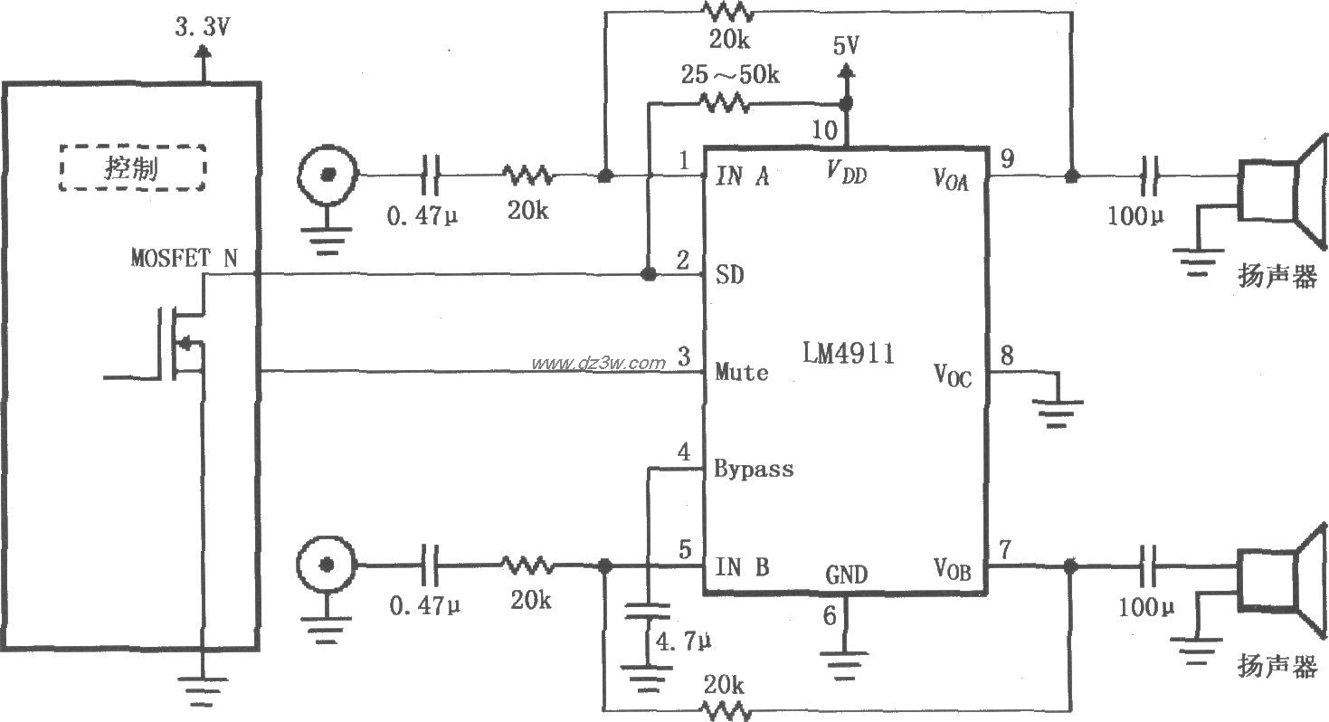 LM4911的不同电源导通时电路图