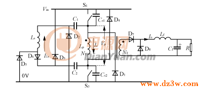 双管正激的无损吸收电路电路图