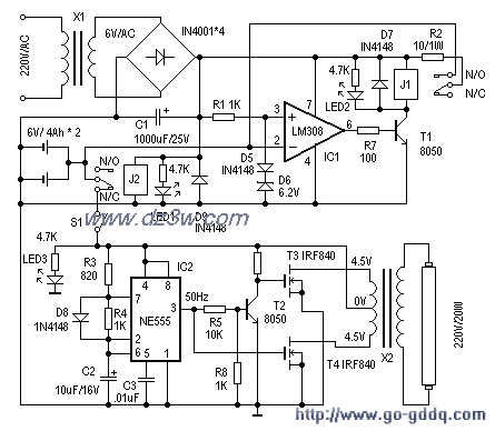 带自动切换功能的应急灯电路图