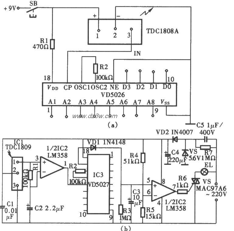 采用TDCl808A/1809无线电电路图