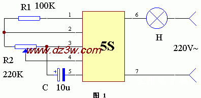 采用5S模块的闪烁灯电路电路图