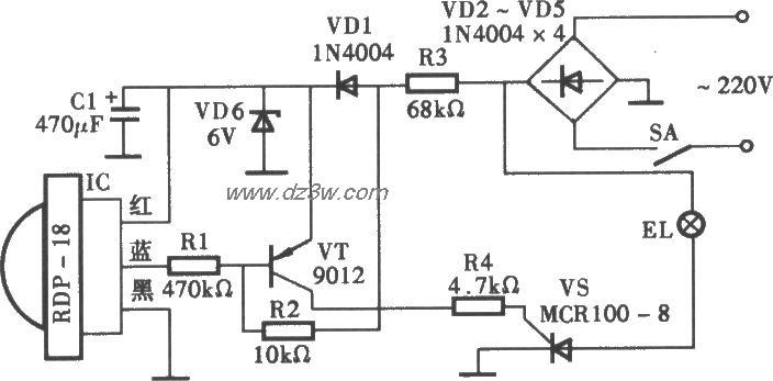 采用RDP-18热释电红外控电路图