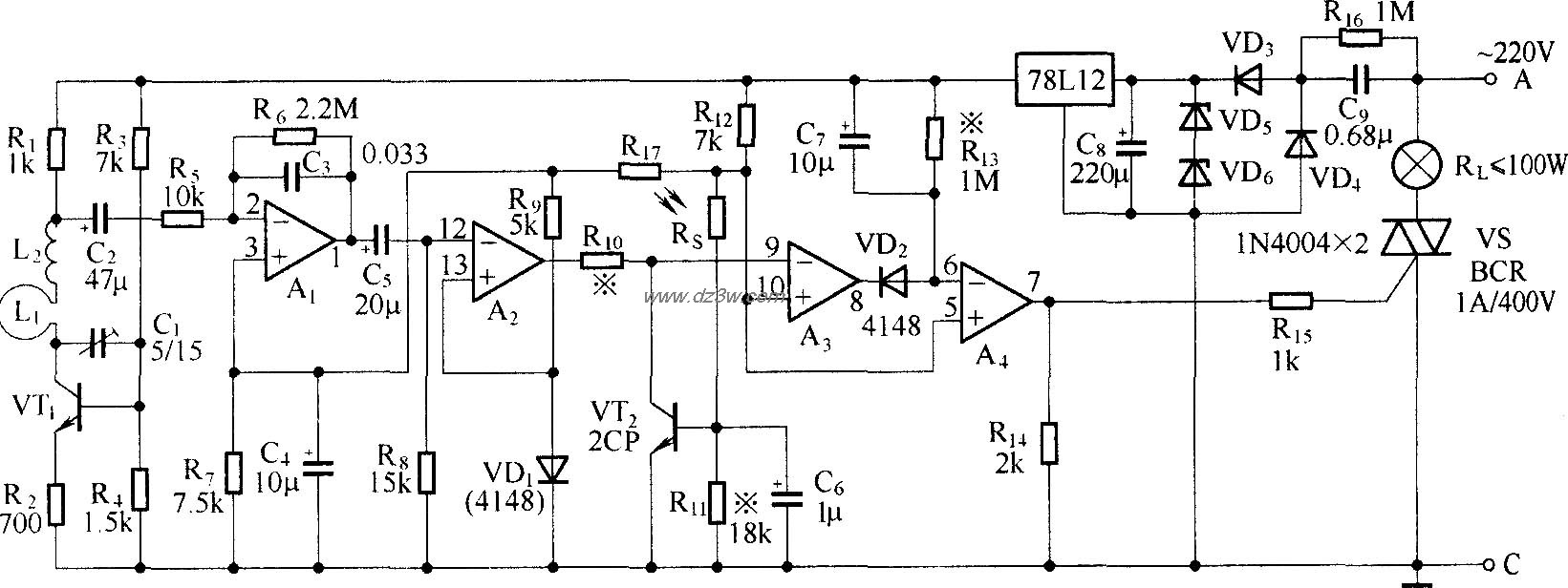 雷达式节能灯座电路原理电路图