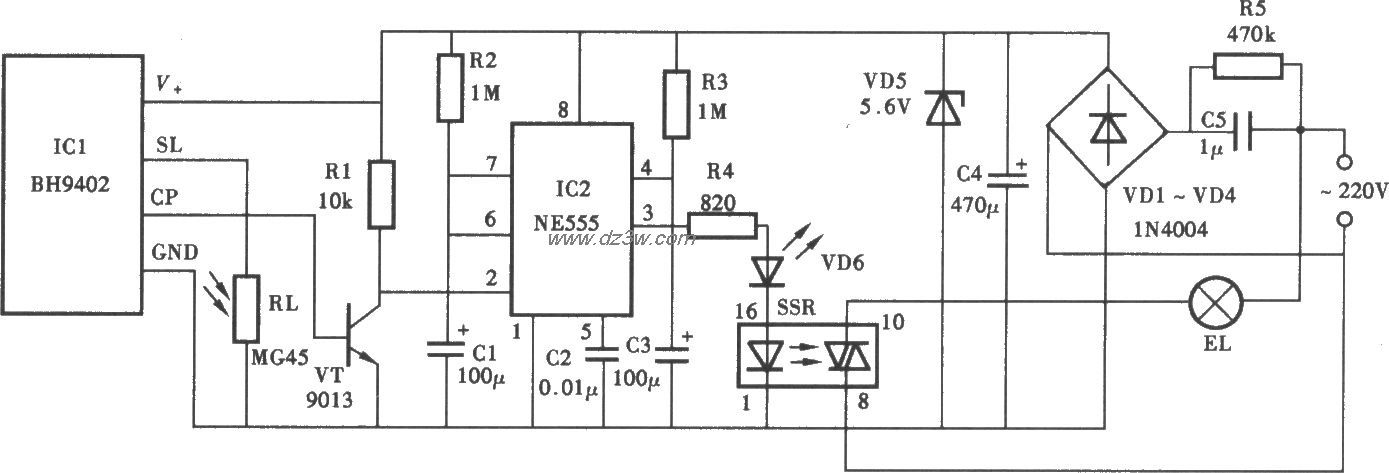 采用BH9402的热释电红外电路图