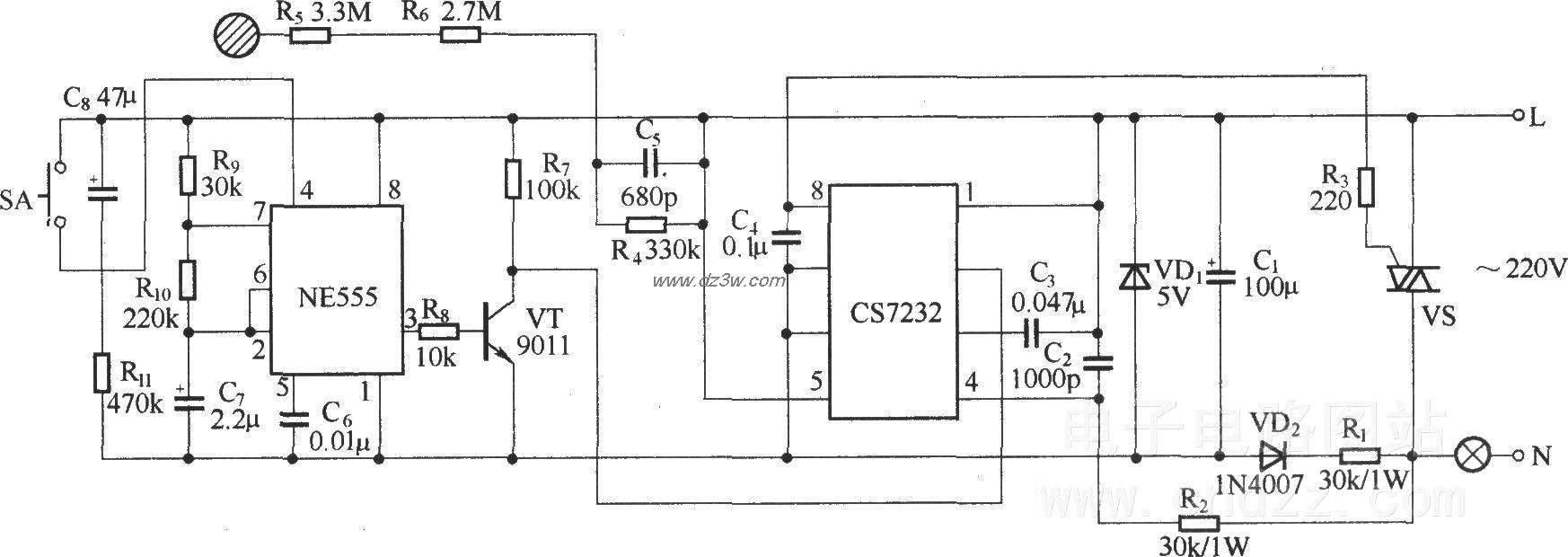 由CS7237构成的自熄式触电路图
