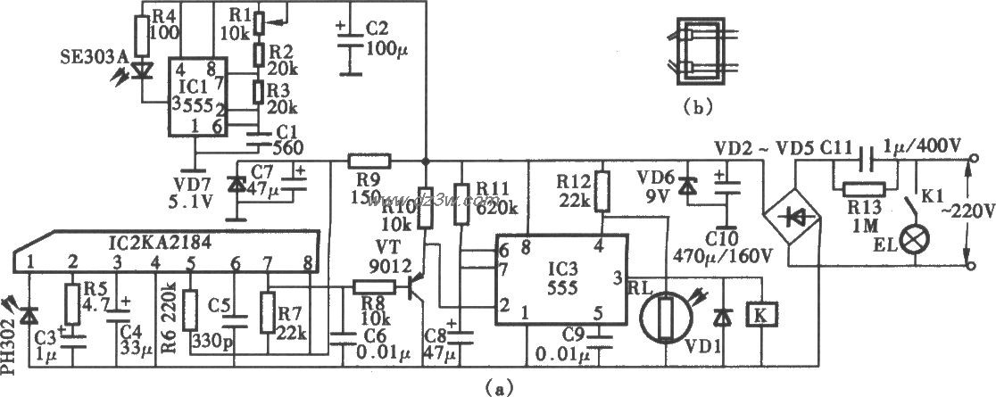 采用KA2184的红外线遥控电路图