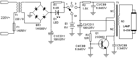 6V电池供电应急灯电路图电路图